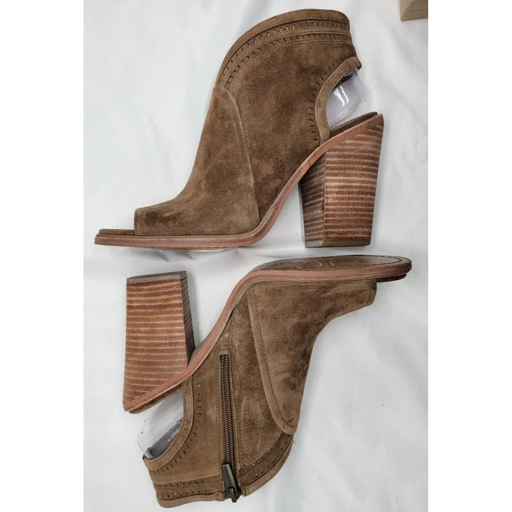 Vince Camuto Women's Taupe/Brown Koral Suede Peep Toe Slingback Booties - 9